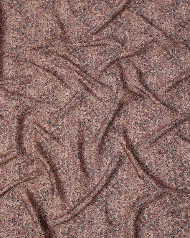 Dusty Rose Paisley Printed Viscose Crepe Fabric with Intricate Mughal Design, 110 cms Width, Made in India-D26284