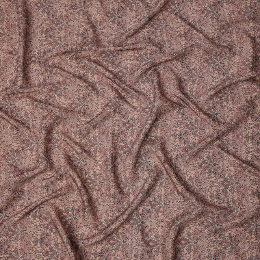 Dusty Rose Paisley Printed Viscose Crepe Fabric with Intricate Mughal Design, 110 cms Width, Made in India-D26284