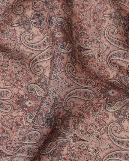 Dusty Rose Paisley Printed Viscose Crepe Fabric with Intricate Mughal Design, 110 cms Width, Made in India-D26284