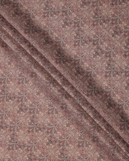 Dusty Rose Paisley Printed Viscose Crepe Fabric with Intricate Mughal Design, 110 cms Width, Made in India-D26284