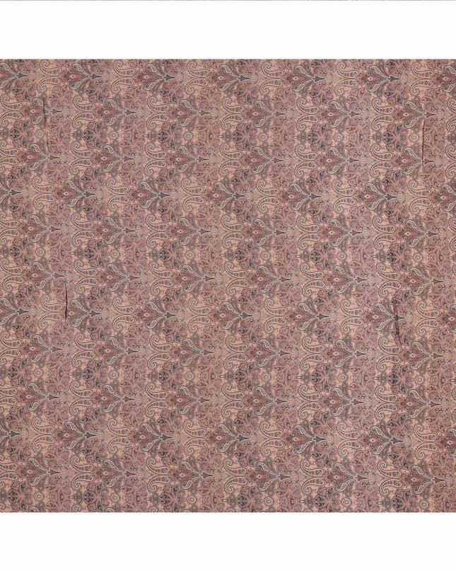 Dusty Rose Paisley Printed Viscose Crepe Fabric with Intricate Mughal Design, 110 cms Width, Made in India-D26284
