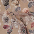 Brown Floral Printed Viscose Crepe Fabric with Mauve and Rose Bloom Design, 110 cms Width, Made in India-D26286