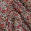 Brick Red Paisley Printed Viscose Crepe Fabric with Intricate Mughal Floral Design, 110 cms Width, Made in India-D26296