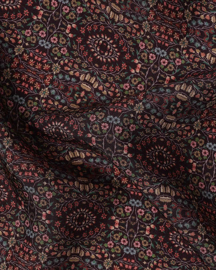 Maroon Geometric Printed Viscose Crepe Fabric with Ethnic Floral Tile Design, 110 cms Width, Made in India-D26297