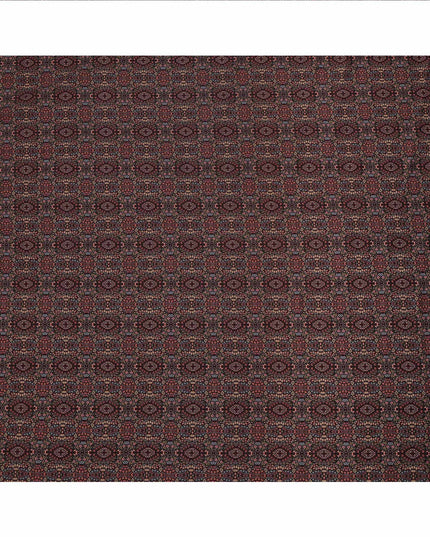 Maroon Geometric Printed Viscose Crepe Fabric with Ethnic Floral Tile Design, 110 cms Width, Made in India-D26297