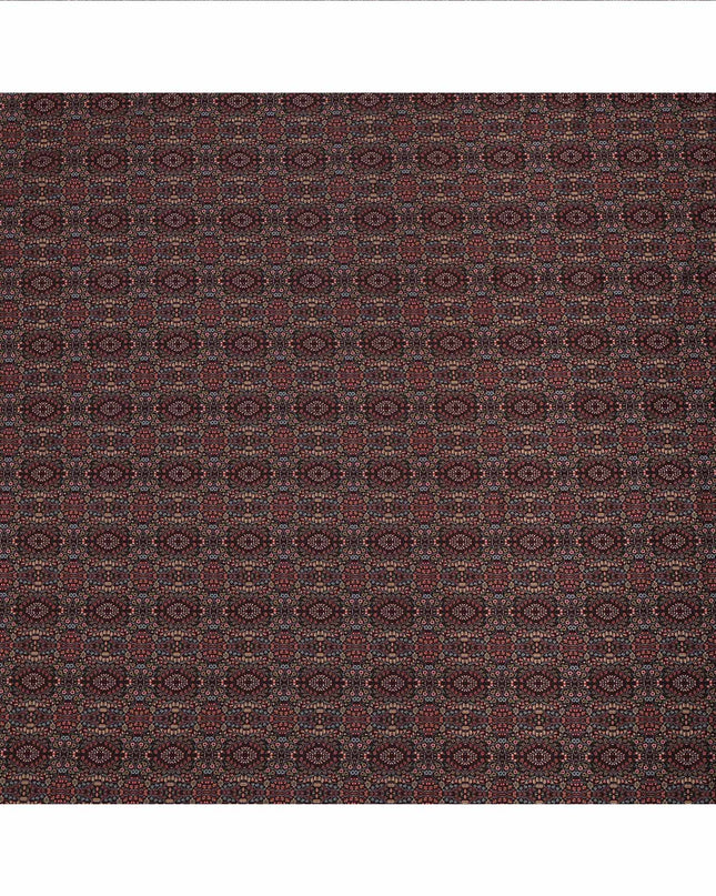 Maroon Geometric Printed Viscose Crepe Fabric with Ethnic Floral Tile Design, 110 cms Width, Made in India-D26297