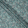 Teal Blue Floral Printed Viscose Crepe Fabric with Pastel Pink and Beige Leafy Design, 110 cms Width, Made in India-D26280
