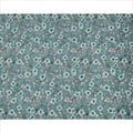 Teal Blue Floral Printed Viscose Crepe Fabric with Pastel Pink and Beige Leafy Design, 110 cms Width, Made in India-D26280