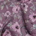 Mauve Floral Printed Viscose Crepe Fabric with Pink and Green Leafy Design, 110 cms Width, Made in India-D26304