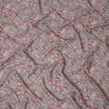 Grey Floral Printed Viscose Crepe Fabric with Red and Beige Artistic Bloom Design, 110 cms Width, Made in India-D26298