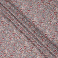 Grey Floral Printed Viscose Crepe Fabric with Red and Beige Artistic Bloom Design, 110 cms Width, Made in India-D26298