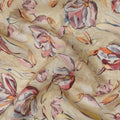 Beige Floral Printed Viscose Crepe Fabric with Red and Orange Abstract Bloom Design, 110 cms Width, Made in India-D26281