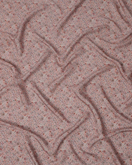 Dusty Pink Tiny Floral Printed Viscose Crepe Fabric with Multicolor Micro Bloom Design, 110 cms Width, Made in India-D26299