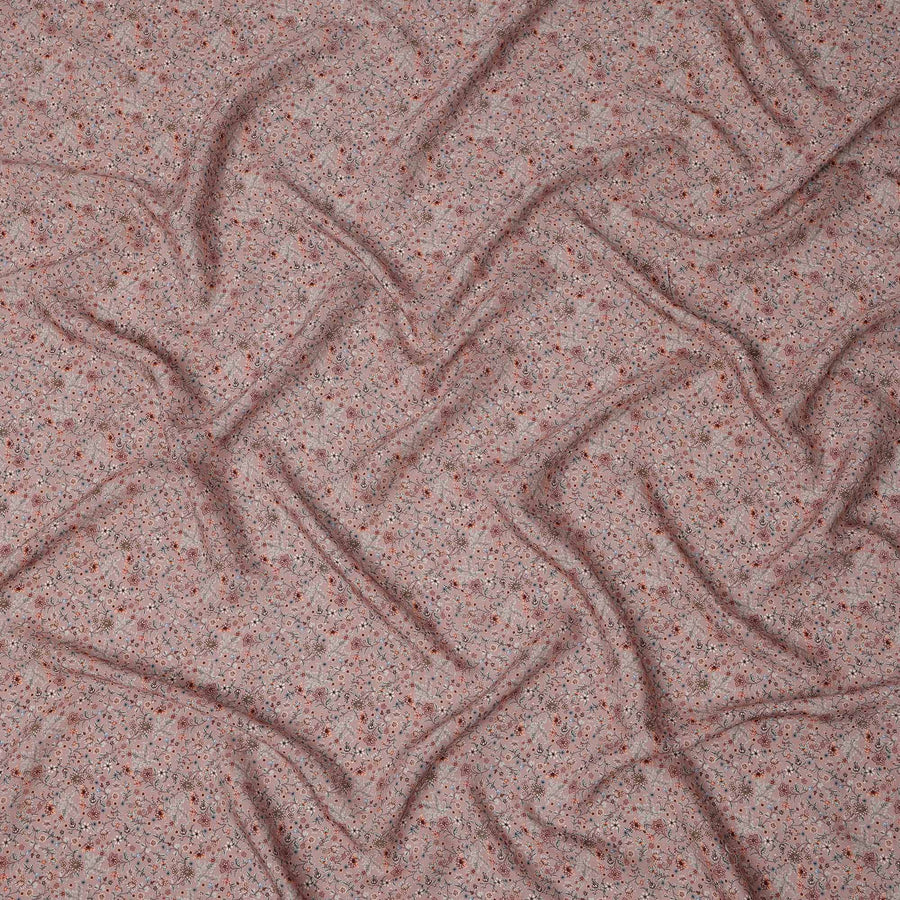 Dusty Pink Tiny Floral Printed Viscose Crepe Fabric with Multicolor Micro Bloom Design, 110 cms Width, Made in India-D26299
