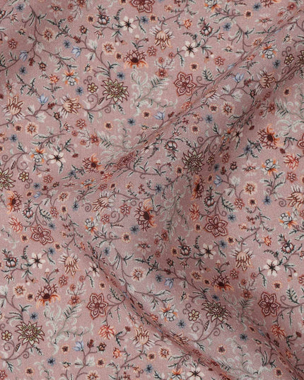 Dusty Pink Tiny Floral Printed Viscose Crepe Fabric with Multicolor Micro Bloom Design, 110 cms Width, Made in India-D26299