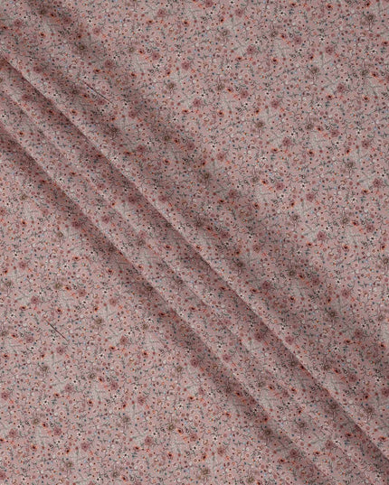 Dusty Pink Tiny Floral Printed Viscose Crepe Fabric with Multicolor Micro Bloom Design, 110 cms Width, Made in India-D26299
