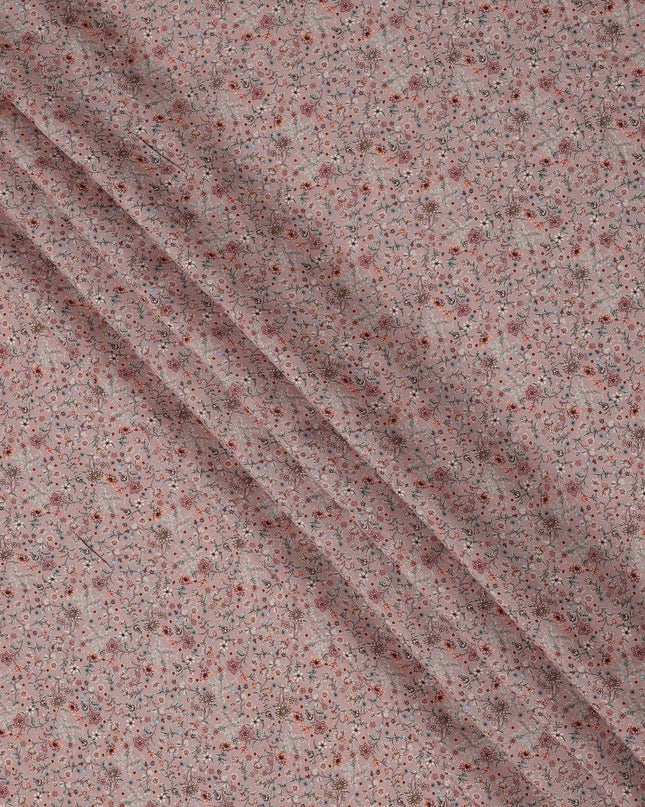 Dusty Pink Tiny Floral Printed Viscose Crepe Fabric with Multicolor Micro Bloom Design, 110 cms Width, Made in India-D26299
