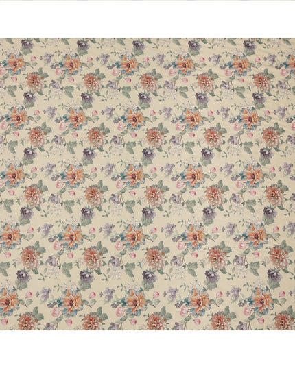 Cream Multicolor Floral Printed Viscose Crepe Fabric with Elegant Bloom Design, 110 cms Width, Made in India-D26276