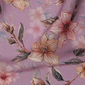 Lilac Floral Printed Viscose Crepe Fabric with Peach and Pink Bloom Design, 110 cms Width, Made in India-D26283