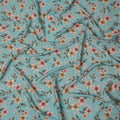 Sky Blue Floral Printed Viscose Crepe Fabric with Peach and Beige Bloom Design, 110 cms Width, Made in India-D26292