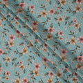 Sky Blue Floral Printed Viscose Crepe Fabric with Peach and Beige Bloom Design, 110 cms Width, Made in India-D26292