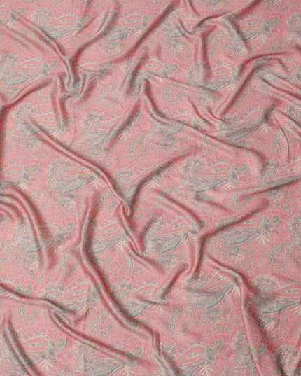 Peach and Grey Paisley Printed Synthetic Crepe Fabric, 110 Cms Width, Made in India-D26269