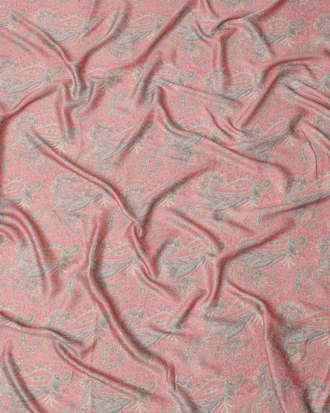 Peach and Grey Paisley Printed Synthetic Crepe Fabric, 110 Cms Width, Made in India-D26269