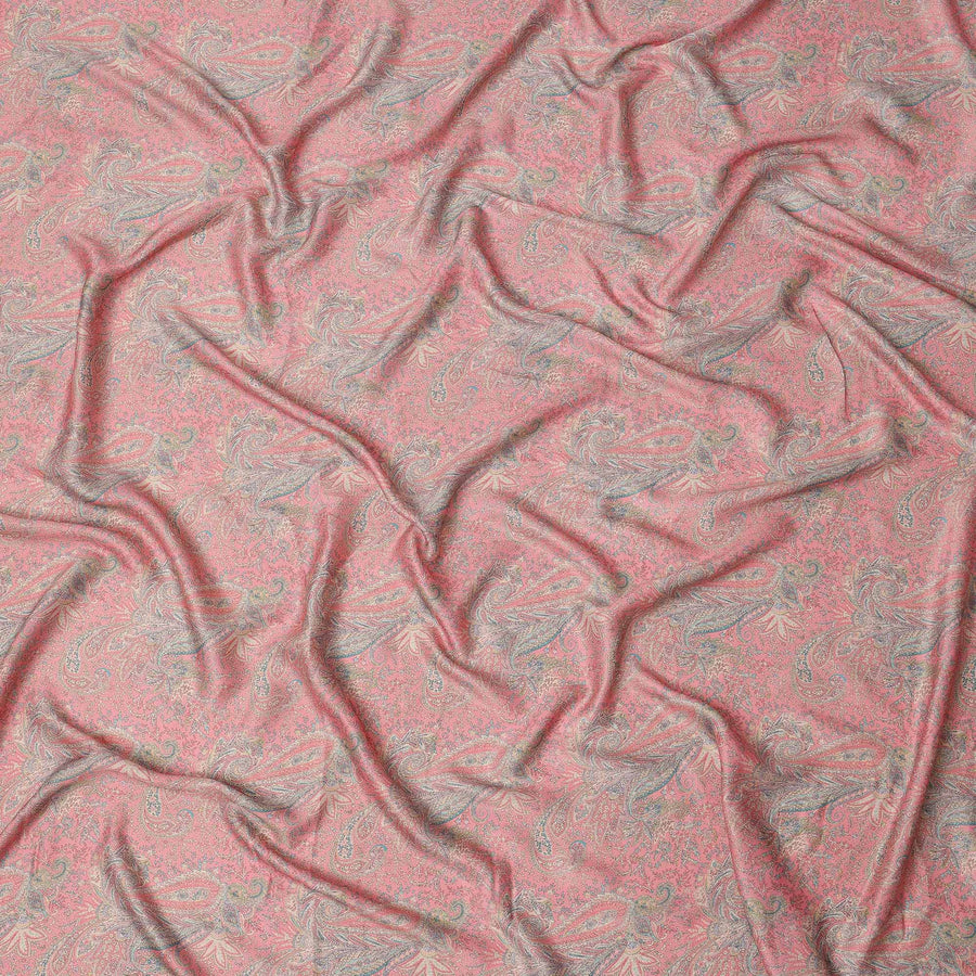 Peach and Grey Paisley Printed Synthetic Crepe Fabric, 110 Cms Width, Made in India-D26269