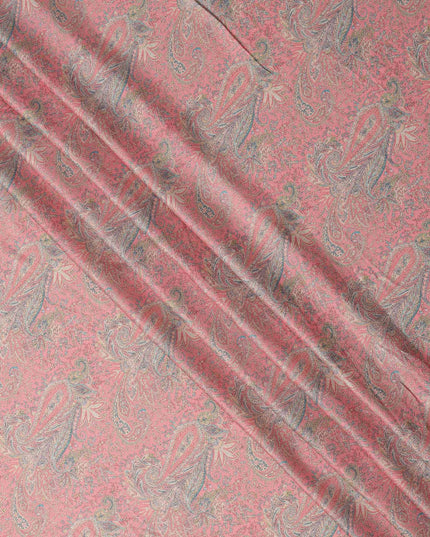 Peach and Grey Paisley Printed Synthetic Crepe Fabric, 110 Cms Width, Made in India-D26269
