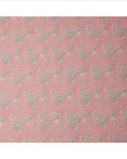 Peach and Grey Paisley Printed Synthetic Crepe Fabric, 110 Cms Width, Made in India-D26269