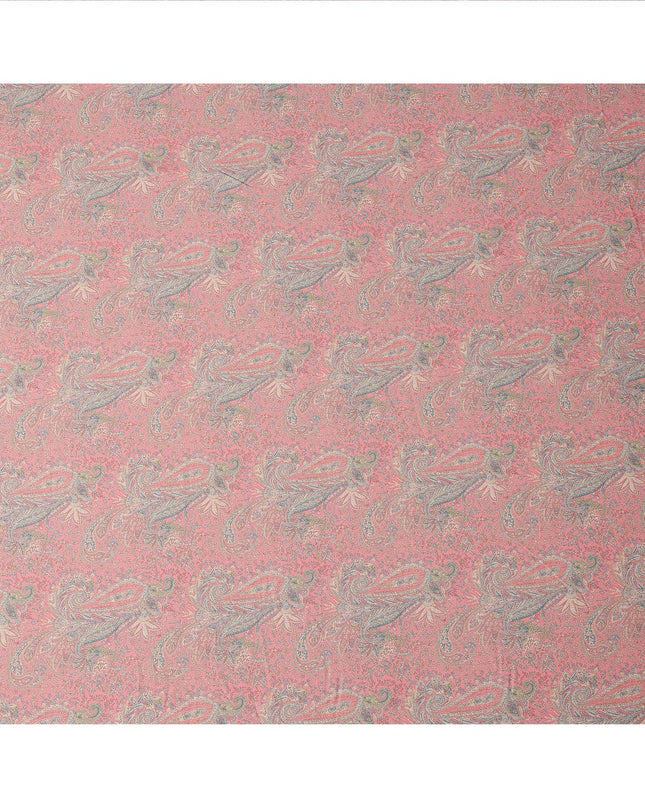 Peach and Grey Paisley Printed Synthetic Crepe Fabric, 110 Cms Width, Made in India-D26269