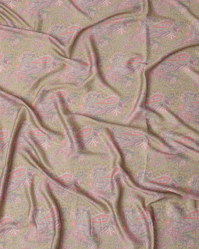 Beige and Pink Paisley Printed Synthetic Crepe Fabric, 110 Cms Width, Made in India-D26268