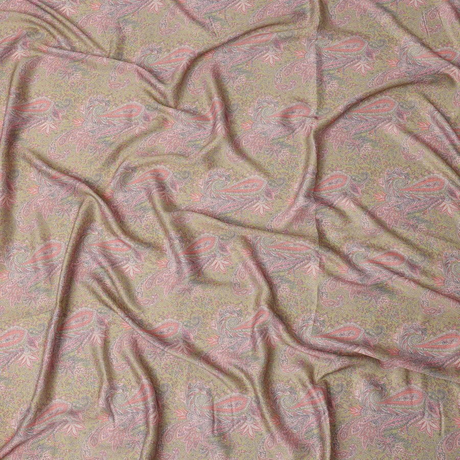 Beige and Pink Paisley Printed Synthetic Crepe Fabric, 110 Cms Width, Made in India-D26268
