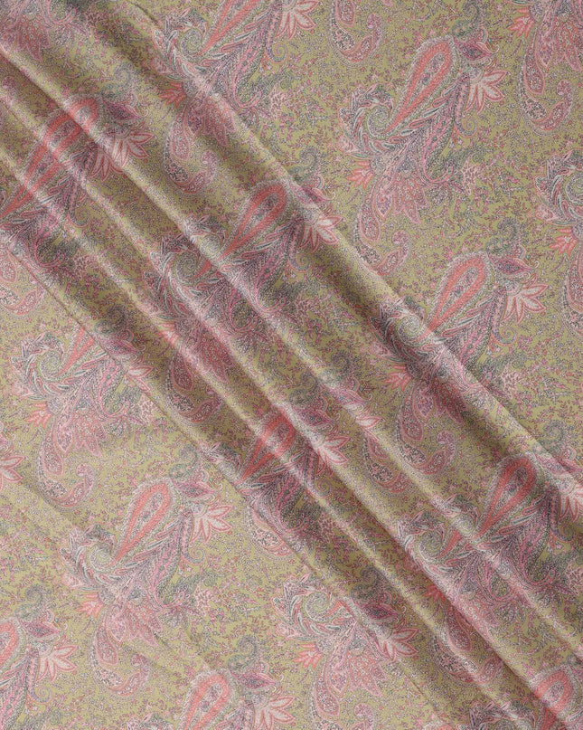 Beige and Pink Paisley Printed Synthetic Crepe Fabric, 110 Cms Width, Made in India-D26268
