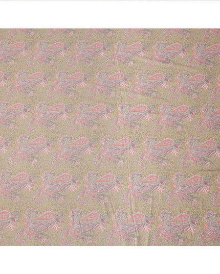 Beige and Pink Paisley Printed Synthetic Crepe Fabric, 110 Cms Width, Made in India-D26268