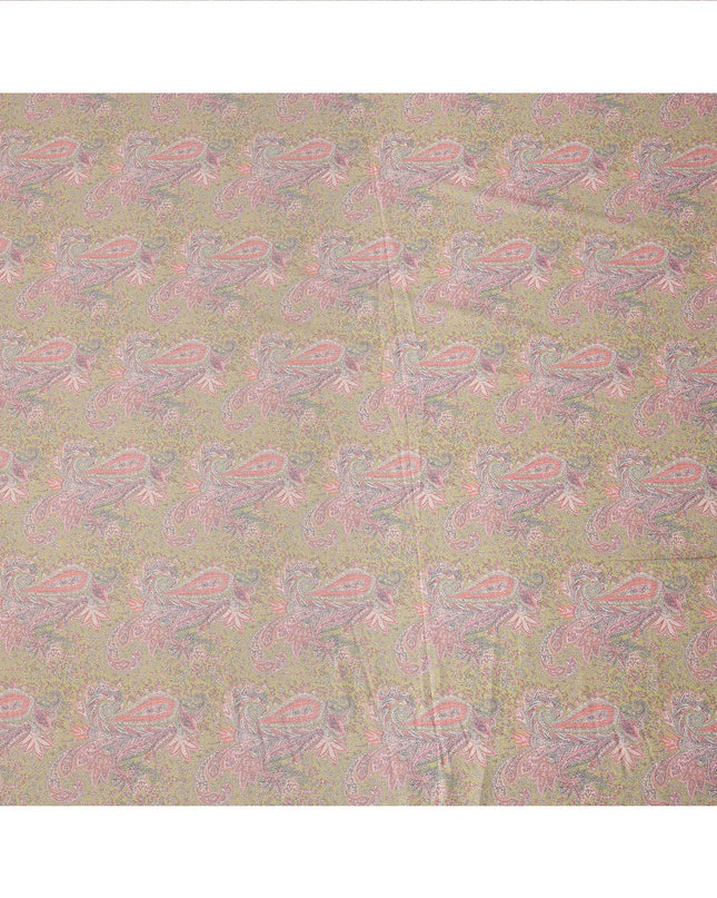 Beige and Pink Paisley Printed Synthetic Crepe Fabric, 110 Cms Width, Made in India-D26268
