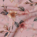 Blush Pink Floral Printed Viscose Crepe Fabric with Peach and Yellow Bloom Design, 110 cms Width, Made in India-D26294