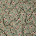 Sage Green Floral Printed Viscose Crepe Fabric with Peach and Cream Bloom Design, 110 cms Width, Made in India-D26278