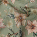 Sage Green Floral Printed Viscose Crepe Fabric with Peach and Cream Bloom Design, 110 cms Width, Made in India-D26278