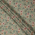 Sage Green Floral Printed Viscose Crepe Fabric with Peach and Cream Bloom Design, 110 cms Width, Made in India-D26278