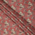 Brick Red Floral Printed Viscose Crepe Fabric with Cream and Mauve Rose Design, 110 cms Width, Made in India-D26277