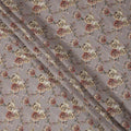 Dusty Grey Floral Printed Viscose Crepe Fabric with Beige and Rose Bloom Design, 110 cms Width, Made in India-D26290