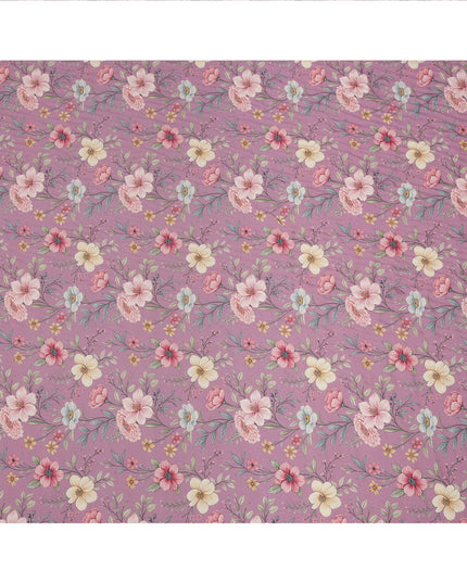 Orchid Pink Floral Printed Viscose Crepe Fabric with Multicolor Bloom Design, 110 cms Width, Made in India-D26288
