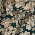 Emerald Green Floral Printed Viscose Crepe Fabric with Beige and Brown Bloom Design, 110 cms Width, Made in India-D26295