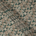 Emerald Green Floral Printed Viscose Crepe Fabric with Beige and Brown Bloom Design, 110 cms Width, Made in India-D26295