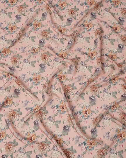 Peach Multicolor Floral Printed Viscose Crepe Fabric with Artistic Bloom Design, 110 cms Width, Made in India-D26303