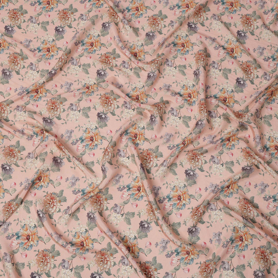 Peach Multicolor Floral Printed Viscose Crepe Fabric with Artistic Bloom Design, 110 cms Width, Made in India-D26303