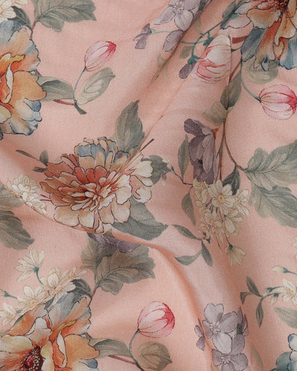 Peach Multicolor Floral Printed Viscose Crepe Fabric with Artistic Bloom Design, 110 cms Width, Made in India-D26303