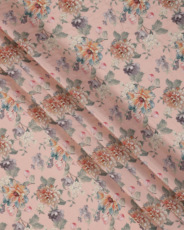 Peach Multicolor Floral Printed Viscose Crepe Fabric with Artistic Bloom Design, 110 cms Width, Made in India-D26303