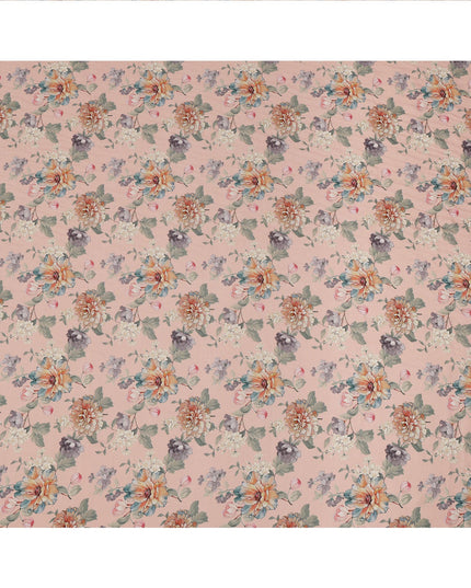 Peach Multicolor Floral Printed Viscose Crepe Fabric with Artistic Bloom Design, 110 cms Width, Made in India-D26303